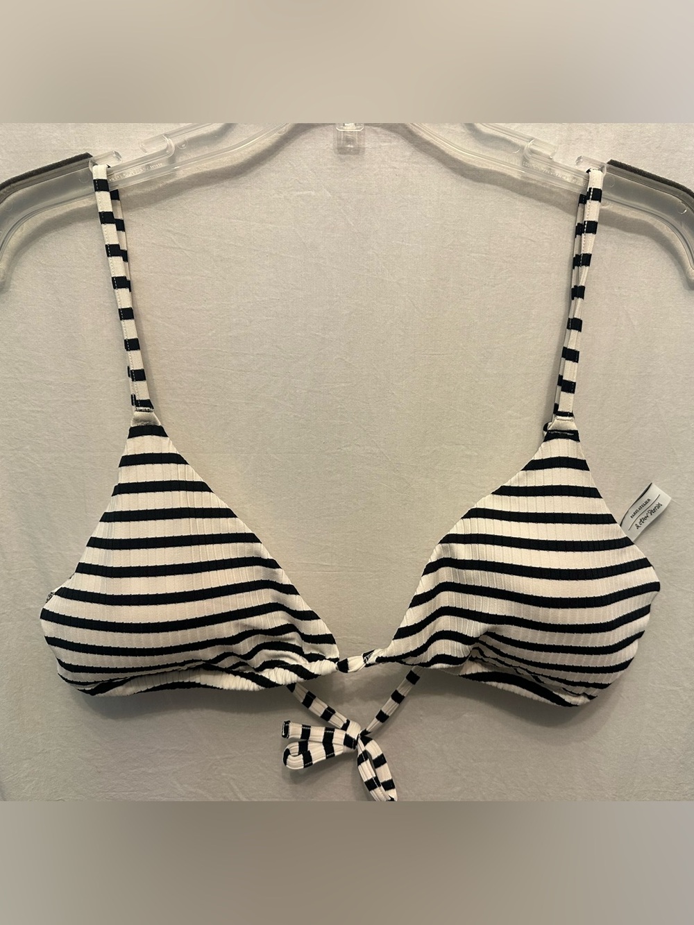 & Other Stories Ribbed Striped Triangle Bikini Top NWT Black White Size 12